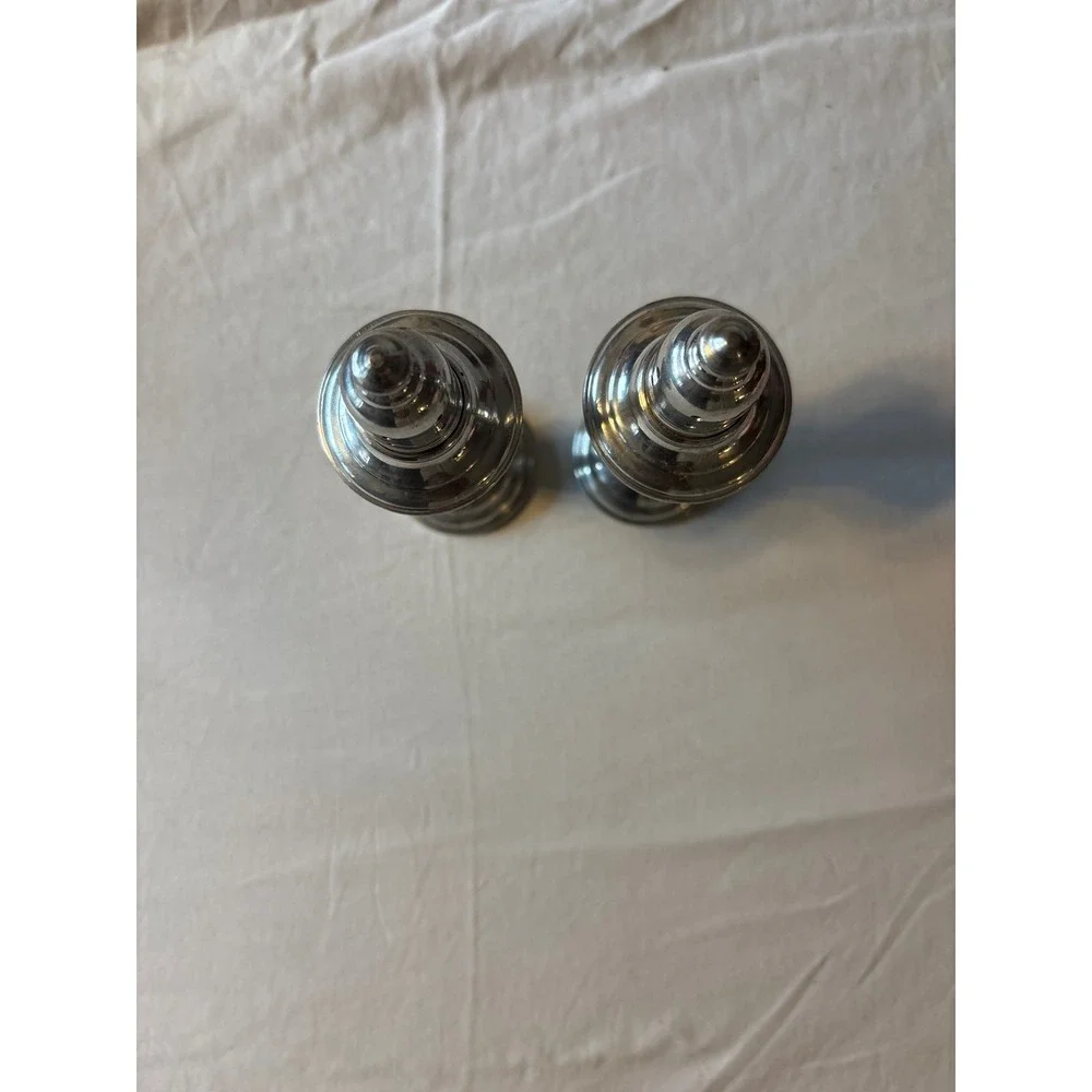 Empire Pewter Salt and Pepper Shakers Set Silver Weighted Mid Century 4.5